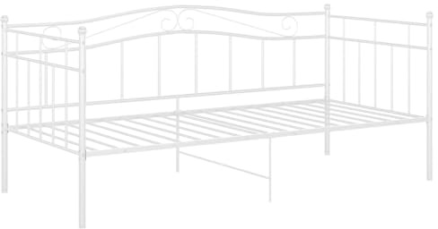 vidaXL Schlafsofa Bettgestell Tagesbett Metallbett Bettsofa Einzelbett Bett Gästebett Sofabett Sofa Couch Jugendbett Weiß Metall 90x200cm