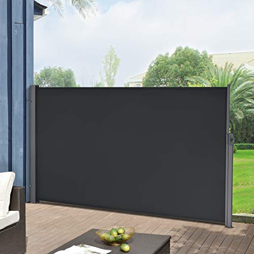 pro.tec Seitenmarkise ausziehbar Mulhacén Balkon Sichtschutz 160 x 300 cm Markise zum Bohren Windschutz Terrasse mit Metallgestell Schwarz