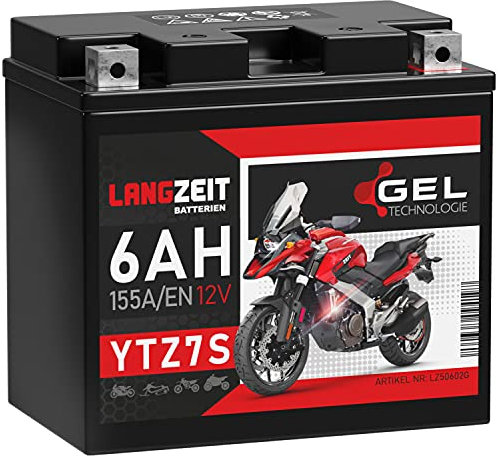 LANGZEIT YTZ7S GEL Motorradbatterie 12V 6Ah 155A/EN TTZ7S-BS YTZ7-S GEL12-7Z-S 50602 Gel Batterie 12V doppelte Lebensdauer auslaufsicher wartungsfrei