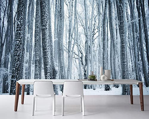 Frtmsticker Papier Peint Autocollant Murale 3D Blanc Arbres Neige Papier Peint Photo 3D Enfants Chambre 3D Murale Pvc Autocollant Wall Art Garçon Fille Chambre Affiche Murale 400X280Cm