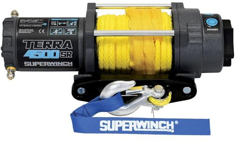 Superwinch Terra 4500SR 12V DC 4500lb/2041,2 kg Verricello UTV/ATV a Linea Singola con Cavo Hawse, 1/4 x 50 ft, Corda Sintetica, Telecomando Portatile, Interruttore Manubrio