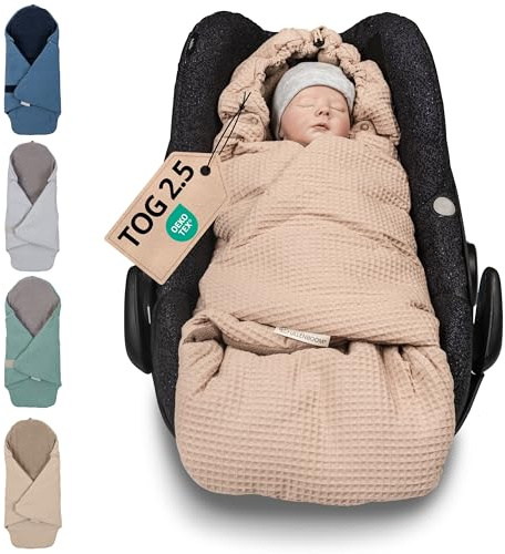 ULLENBOOM Einschlagdecke Babyschale, 100% OEKO-TEX Materialien, Sand (Made in EU) - Babydecke für Kindersitz oder Kinderwagen, kuschelige Decke für Babys, Ideal für Herbst und Winter