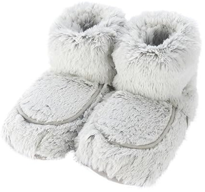 Warmies Mikrowellengeeignete Stiefel, beheizbare Damen-Slipper-Stiefel mit getrocknetem französischem Lavendel, wohltuende Wärme und Komfort, Farbe Marshmallowgrau