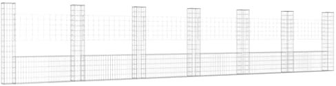 vidaXL Cesta de Gaviones Forma de U 7 Postes Pared Muro Cerca de Alambre Valla Jardín Patio Terraza Balcón Decoración de Hierro 740x20x150 cm