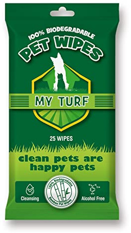 My Turf Cat Dog Grooming Pet Wipes | 25 Biodegradable Wipes 15x20cm | Quick Easy Cleaning Dog Wipes & Cat Wipes | Dog Wipes For Bums, Body, Paws, Eyes & Ears | Alcohol Free Dog Grooming Wet Wipes