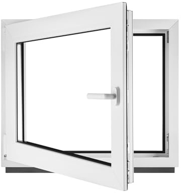 Fenster Kellerfenster Kunststofffenster Kunstoff weiß BxH 100 x 65 cm DIN Links - ALLE GRÖßEN - 3 fach Verglasung BxH 1000 x 650 mm - Funktion Dreh-Kipp - BauPlaza