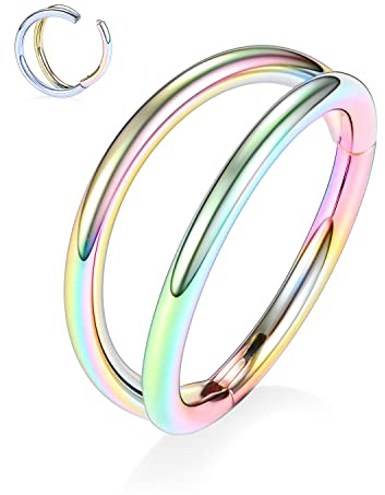 AROWRO Double Open Stack Septum Clicker Nose Rings Conch Daith Piercing Jewelry Cartilage Earring Hoop Surgical Steel Conch Daith Helix Rook Lobe Earring 18G 16G