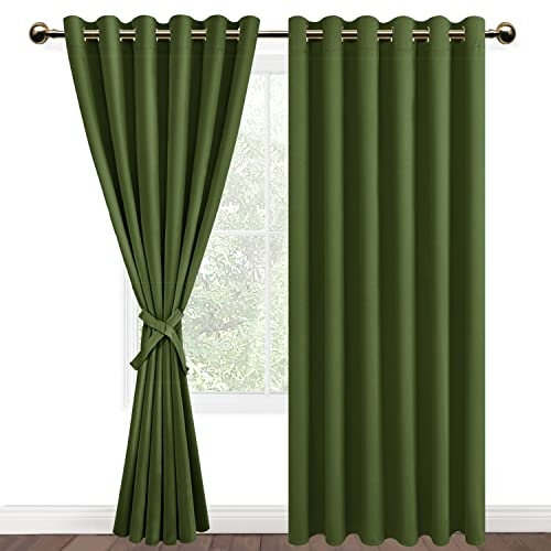 DWCN Green Blackout Curtains 90 x 90 Inch with Tiebacks for Bedroom Thermal Insulated Solid Eyelet Curtains for Living Room,2 Panels,90 Wide x 90 Drop