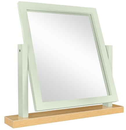 Home Selections Rectangle Wood Dressing Table Mirror, Sage Green Oak, 44x44cm, Two Tone Freestanding Tabletop Mirror
