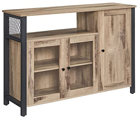 VASAGLE Sideboard, Küchenschrank, Aufbewahrungsschrank, mit 3 Türen, für Wohnzimmer, Küche, Esszimmer, 33 x 110 x 75 cm, Landhausstil, eichenbraun-schwarz LSC096B50