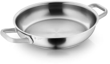 WMF Ultimate Servier-/ Bratpfanne 24 cm Edelstahlpfanne unbeschichtet, flach, ebener Boden, Induktion, Cromargan Edelstahl poliert, backofenfest, spülmaschinengeeignet