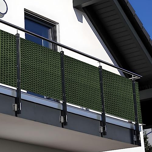 NYVI Polyrattan Balkon Sichtschutz Privafence 90x500 cm Grün - Balkonbespannung mit Metallösen - UV-fest, Witterungsbeständig, 100% Blickdicht - Balkonumspannung Balkonumrandung 0.9x5 cm