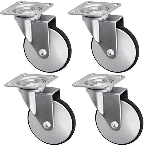 Sotech 4er Set Design-Möbelrolle LINDAU (Ø 75 mm, 35 Kg Tragfähigkeit pro Rolle, 360 Grad drehbar, mit Montageplatte, silbergrau) Transport-Lenkrolle, leise und bodenschonend