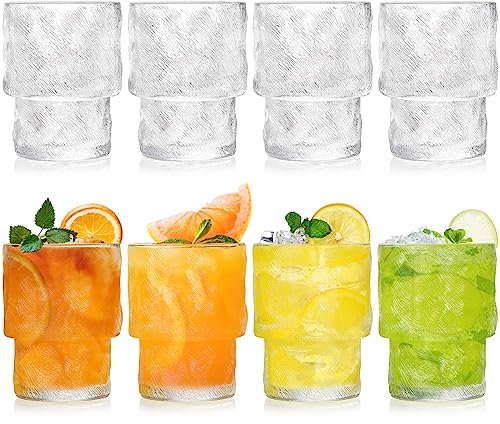 Frcctre Collins Barware Lot de 8 verres à cocktail romantiques empilables en verre cannelé pour café glacé, jus, bière, soda, queue de feu - 184,3 g