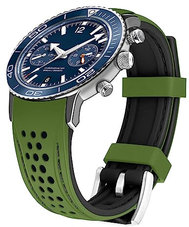 Kai Tian Langlebiges zweifarbiges Silikon gebogene Enden 20mm Racing Sport Kautschuk Uhrenarmband Armband Armeegrün(Schwarze Stich) für Männer Frauen