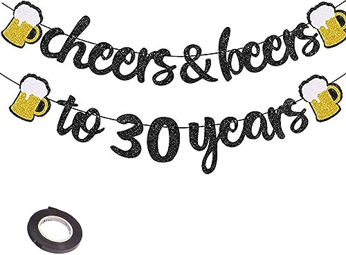 ENLACE 30. Geburtstag Deko Schwarz Gold Banner,Girlande für Männer Frauen | 30. Geburtstag Deko Männer Frauen,Cheers to 30 Years Girlande Geburtstagsdeko,Happy Birthday Girlande 30 Geburtstag