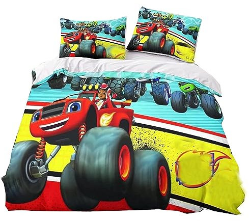 Monster-Maschinen Bettwäsche 135x200 Für Jungen Kinder,Mikrofaser Truck Bettwäsche -Sets,kinderbettwäsche Kissenbezüge 80x80 (A,135x200cm+80x80cm)