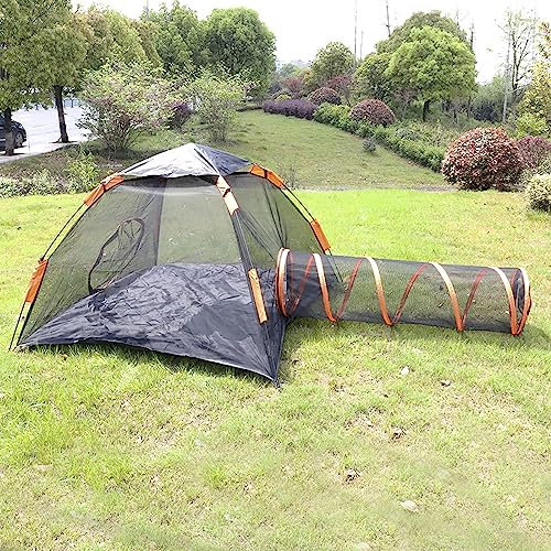 Outdoor Katzenzelt mit Pop Up Tunnel - Tragbares 2 in 1 Katzenlaufstall | Faltbares Mesh Haustiergehege für Katzen und Kleintiere | Laufstall für Katze, Welpen & mehr