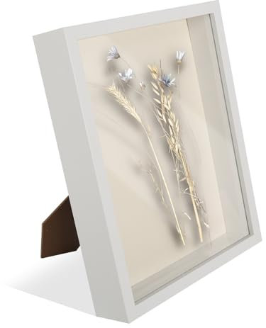 HFDONGL 3D Bilderrahmen zum Befüllen Objektrahmen Bilderrahmen Tief mit Plexiglasplatte Hölzern 3D Rahmen Bilderrahmen Quadratisch für Medaillen Erinnerungsstücke Foto (22 x 27cm Weiß)