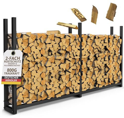 Kaminholzregal aussen VERZINKT ohne Dach 223x25x115 ohne Abdeckplane 800kg Brennholz Feuerholzregal Stapelhilfe Metall Kaminholzunterstand Abdeckung Brennholzregal außen Garten (Vierkant)