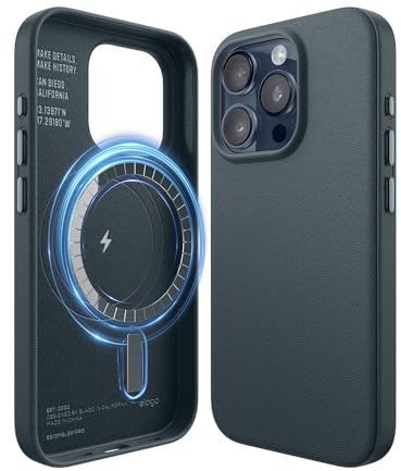 elago Magnetische Lederhülle für iPhone 15 Pro | Kompatibel mit MagSafe, starke Magnetkraft, Leder, Rundumschutz Leder (Blau)