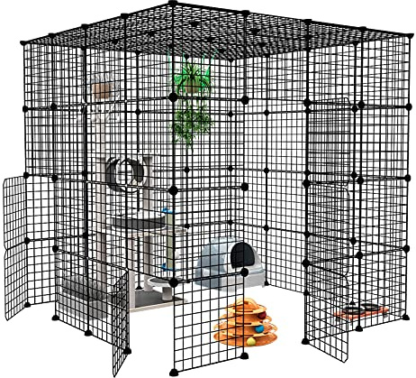Oneluck Großer Katzenkäfig für den Innenbereich, abnehmbarer Metalldraht, Hundehütten, DIY, Katzenlaufstall, Kätzchen, großer Übungsplatz, ideal für 1-4 Katzen (ohne Plattform)