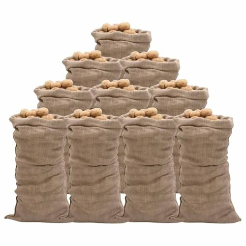 vidaXL Natural Jute Sacks - Eco-friendly Burlap Hessian Bags for Food Storage, Plant Protection and Decor - 65 x 135 cm - Set of 10