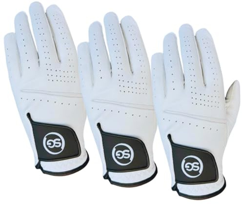 Pack of 3 Cabretta Leather Men Golf Gloves – High Grip, Soft Feel Grip & Comfortable for All Weather Conditions - Left & Right Handed Golfer - for beginners & Professionals Hawk (L, Left)