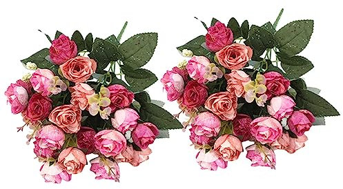 Generisch Girlande Blätter Herbst 21 Rosenköpfe, 7 Gabeln künstlicher Blumen, Hochzeits- Heimfotografie, Esstisch, Couchtisch, Dekoration, Fotografie-Requisiten, 2 Stück (Hot Pink, One Size)