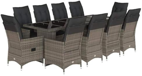 vidaXL Ensemble de Bistro de Jardin 11 pcs Coussins Gris Poly rotin, Ensemble de Bistro de Jardin, Ensemble de Balcon, Ensemble de Meubles d'extérieur
