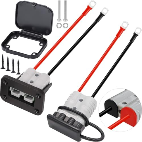 DAOKAI Battery Quick Connect/Disconnect Connector 50A,6 to 12 Gauge Battery 10AWG Silicone Cable Connector 40cm with O-Type Terminal,Wire Harness Plug Kit for Car Winch Trailer - 2 Pack