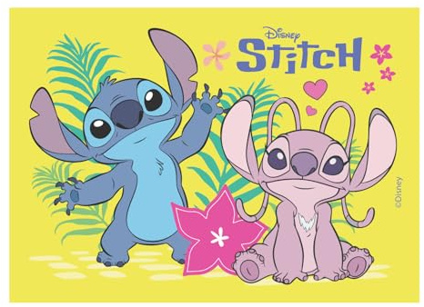 Dekora, Stitch & Angel, Azyme Comestible, Décoration pour Gâteaux d'Anniversaire d'Enfants, A5