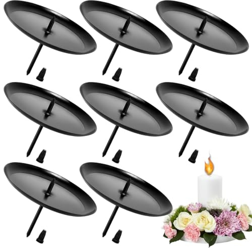 Kerzenhalter Adventskranz 8er[Ø 6 cm], Adventskranz Kerzenhalter für Stumpenkerzen, Stabiler Metall Kerzenhalters mit Dorn zum Stecken – Sicherer Stumpenkerzen Halter für DIY Weihnachtsdeko (Schwarz)