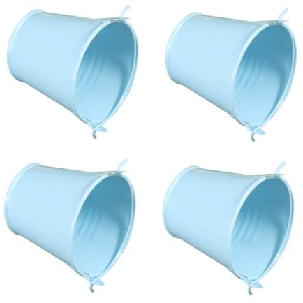 KONTONTY Maceta Pequeña De Hierro Multifunción para Flores y Decoración Interior y Exterior, Paquete De 4 Unidades, Mini Cubos Azules para Jardinería y Almacenamiento Creativo