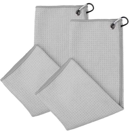 2 Pezzi Asciugamano da Golf,Asciugamano da Golf in Microfibra,Asciugamani da Golf,Asciugamano da Golf Ripiegabile,Con Moschettone,per Sport All'aria Aperta,Fitness,Jogging,Ciclismo,40 x 40cm(Grigio)