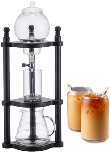 Cold Brew Drip Tower,Iced Drip Coffee Maker Cold Brew Dripper Pot Cold-Drip Coffee Tower Ice Coffee Machine Wooden Glass 600ml,A