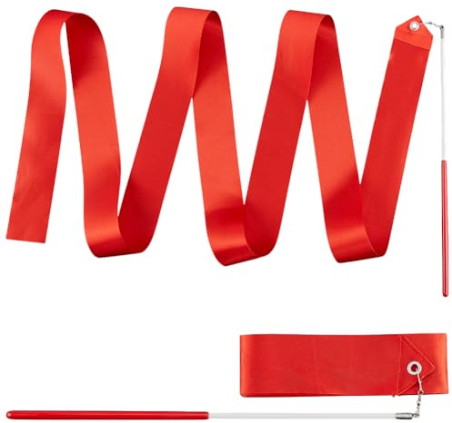 CREATCABIN 2 Pcs 2.04 m Dance Ribbons Gymnastics Ribbon Baton Nylon Rhythmic Twirling Wands on Sticks Training Ribbon for Pretend Play Dance Party Favors Artistic Dancing Talent Shows 80 Inch Red