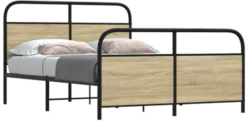 LAPOOH Metallbett ohne Matratze Sonoma-Eiche 140x190 cm, Bett, Bed Frame, Familienbett, Bettrahmen, Bett Gestell, Bett Rahmengestell, Schlafzimmer Bett - 3318648