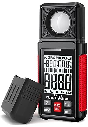 HPHPH Luxmetro Portatile, Luxmetro Digitale 200000 Lux FC Lightmeter Misuratore di Illuminamento Tester con Misuratore di umidità E Temperatura Ambiente,Piante Acquario Luce Tester