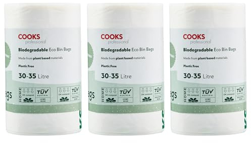 Cooks Professional Pack of 75 Biodegradable Compostable Bin Bags | 30-35L | Eco-Friendly Plant-Based Garbage or Recycling Liners for Home, Kitchen, Food, Garden or General Waste Disposal