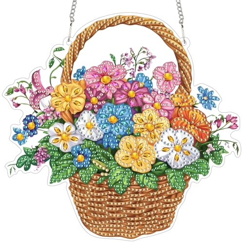 Reofrey Hanging Diamond Art Kits for Adults– 20x20cm Flower Acrylic Board Double Sided Pattern Diamond Painting Suncatcher Pendant, DIY Crystal Art for Home Wall or Window Decoration Gift