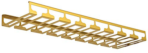 Soporte de hierro para colgar copas de vino, soporte para debajo del gabinete, para almacenamiento de copas para el hogar, cocina, bar, acabado dorado