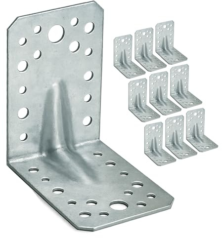 OMIDEAS 10 x Angle Brackets (90 x 90 x 65 x 2) Heavy Duty Corner Sleeper Bracket with Beading Timber Wood Metal Joining Fixing L Galvanised Steel Sheet Connector