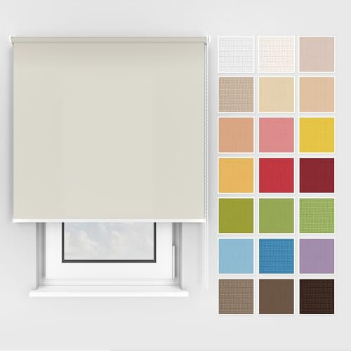 Estika Rollo mit Bohren Deckenmontage und Wandmontage, Breite: 85 cm, Höhe: 220 cm, Farbe: Perle, 25 Stoff Farben, Fenster rollos für innen, Sichtschutz für Fenster und Balkontür