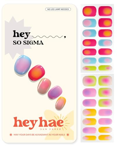 Heyhae Semi Cured Gel Nail Strips | No LED Lamp Needed | Spring, Marble, Pink | Easy Apply & Remove, Salon Quality | Includes 28 Strips, 1 Prep Pads, Nail File & Wooden Stick - Hey, So Sigma
