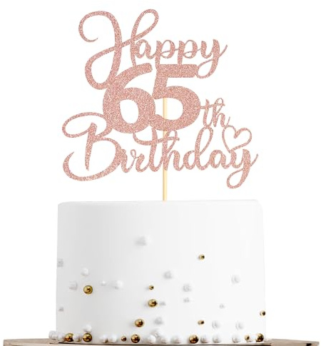 Sotpot 65th Birthday Cake Topper Double‑sided Rose Gold Glitter Cake Pick 1 pack for 65th Birthday Anniversary Party Decor Supplies