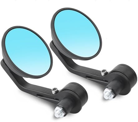 Rétroviseurs Moto Guidon Miroir Universel À Bout Tige Rond 7/8 Pouces Miroir Moto Scooter Rétroviseur Latéral Adapté Miroirs Guidon Moto(2 Pieces Blue Lens)