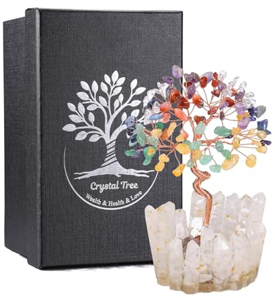 JSDDE Chakra Feng Shui Baum mit Kristall-Säule Basis Edelsteine Baum Lebensbaum Deko Geldbaum Kristallbaum Glücksbringer spirituelle Geschenke