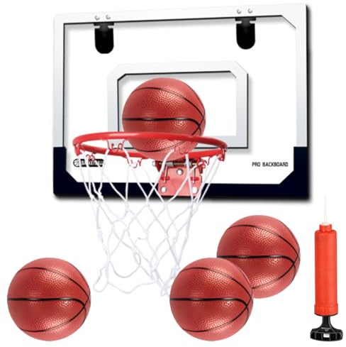 BOPEUY Canestro Basket da Camera, Canestro Basket Esterno da Muro,Mini Canestro Basket Kit con 4 Pallacanestro per Bambini, Pompa, Mini Canestro Basket da Camera, per Regalo per Ragazzo Ragazza 4+Anni
