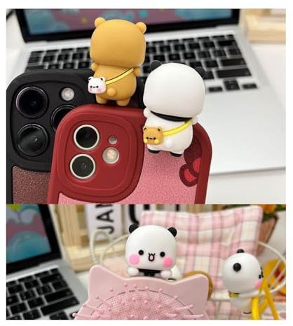 Z-oneMart 2 PCS Bubu and Dudu Bears Decorations, Cartoon Statue Bear Figurine, Funny Resin Bubu Dudu Decor for Computer Monitor Decor, Car Central Control Screen and Home Office Decoration (Color 1)
